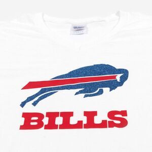 Gildan White T-Shirt with Blue and Red Bills Logo
